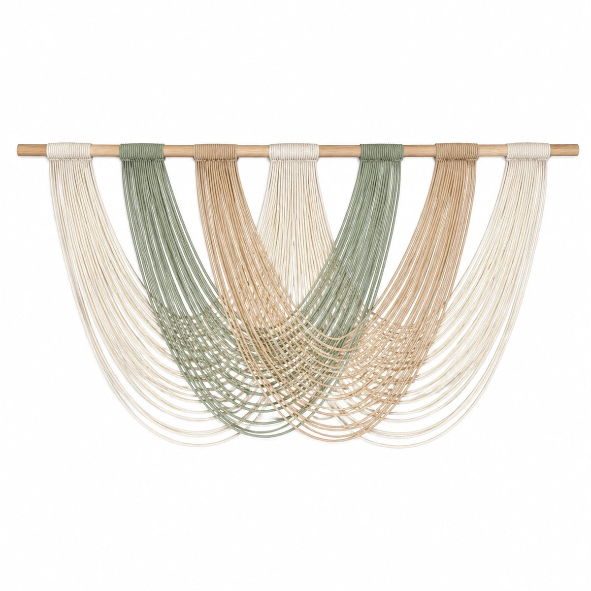 Makramee Wandbehang 120 x 75 cm Baumwolle Holz Beige Grün Boho Dekoration