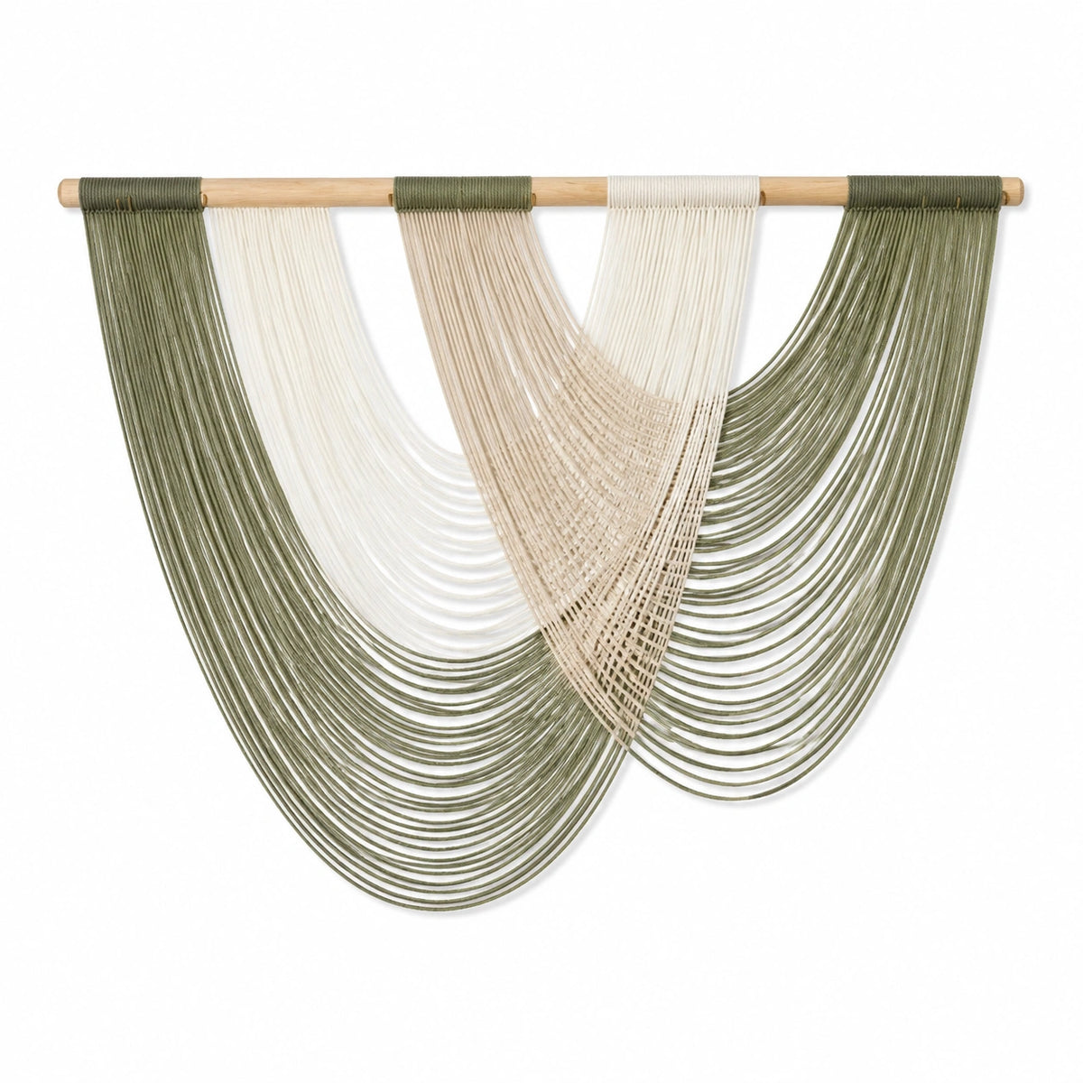 Makramee Wandteppich 100 x 95 cm Baumwollkordel Grün Creme Boho Wanddekoration