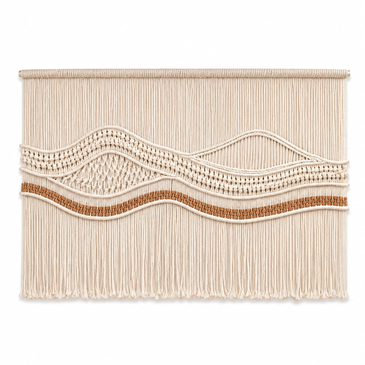 Makramee Wandteppich 100 x 90 cm Baumwolle Beige Braun Wanddekoration im Boho Stil