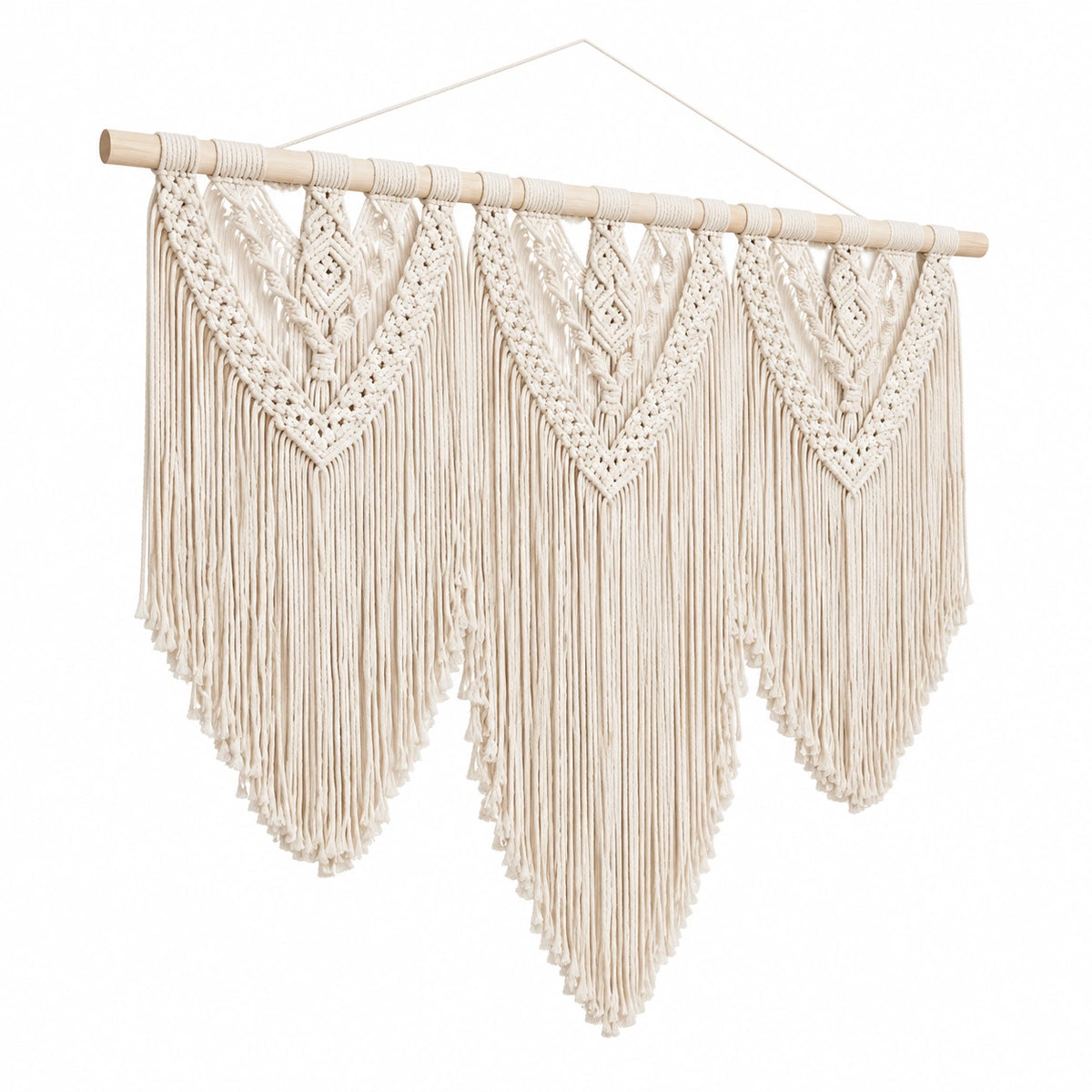 Makramee Wandteppich 100 x 120 cm Baumwolle Creme Boho Wanddekoration