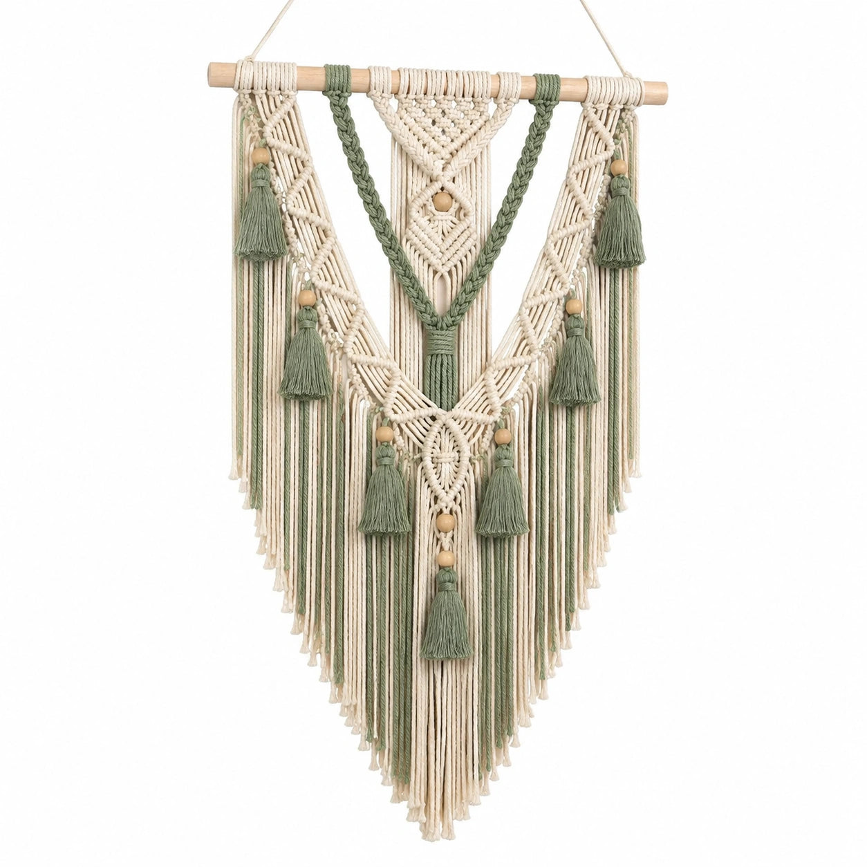 Makramee Wandbehang 50 x 90 cm Baumwollkordel Creme Grün Boho Wanddekoration