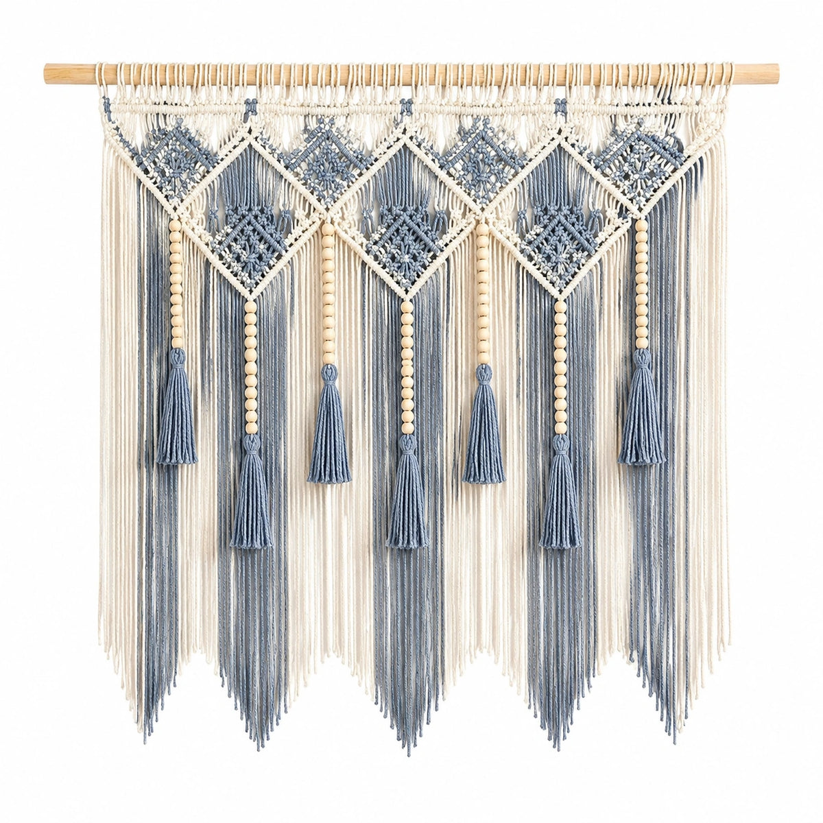 Wandteppich 100 x 105 cm Baumwolle Blau Creme Makramee Boho Wanddekoration