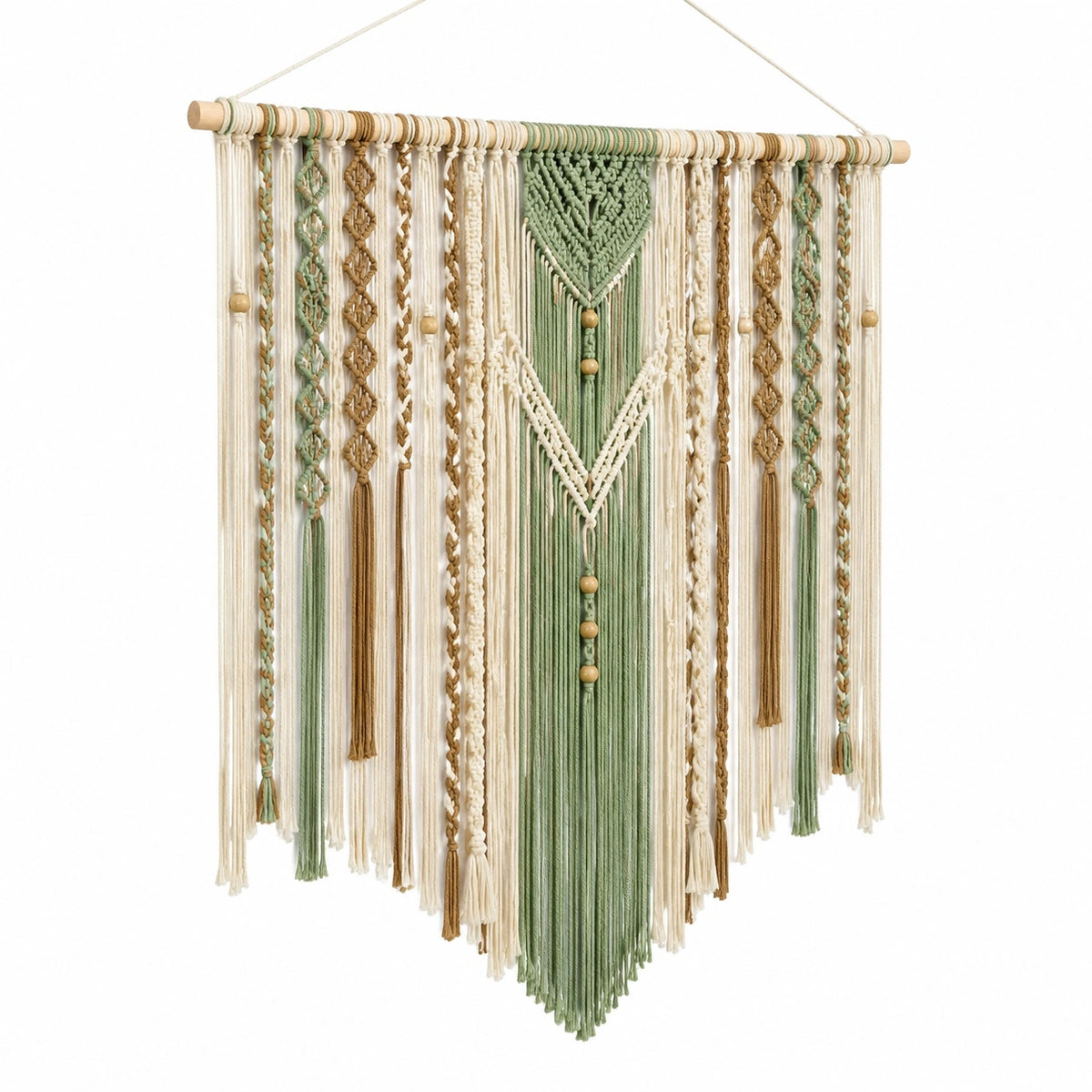 Makramee Wandbehang 80 x 100 cm Baumwollkordel Grün Beige Boho Wanddekoration