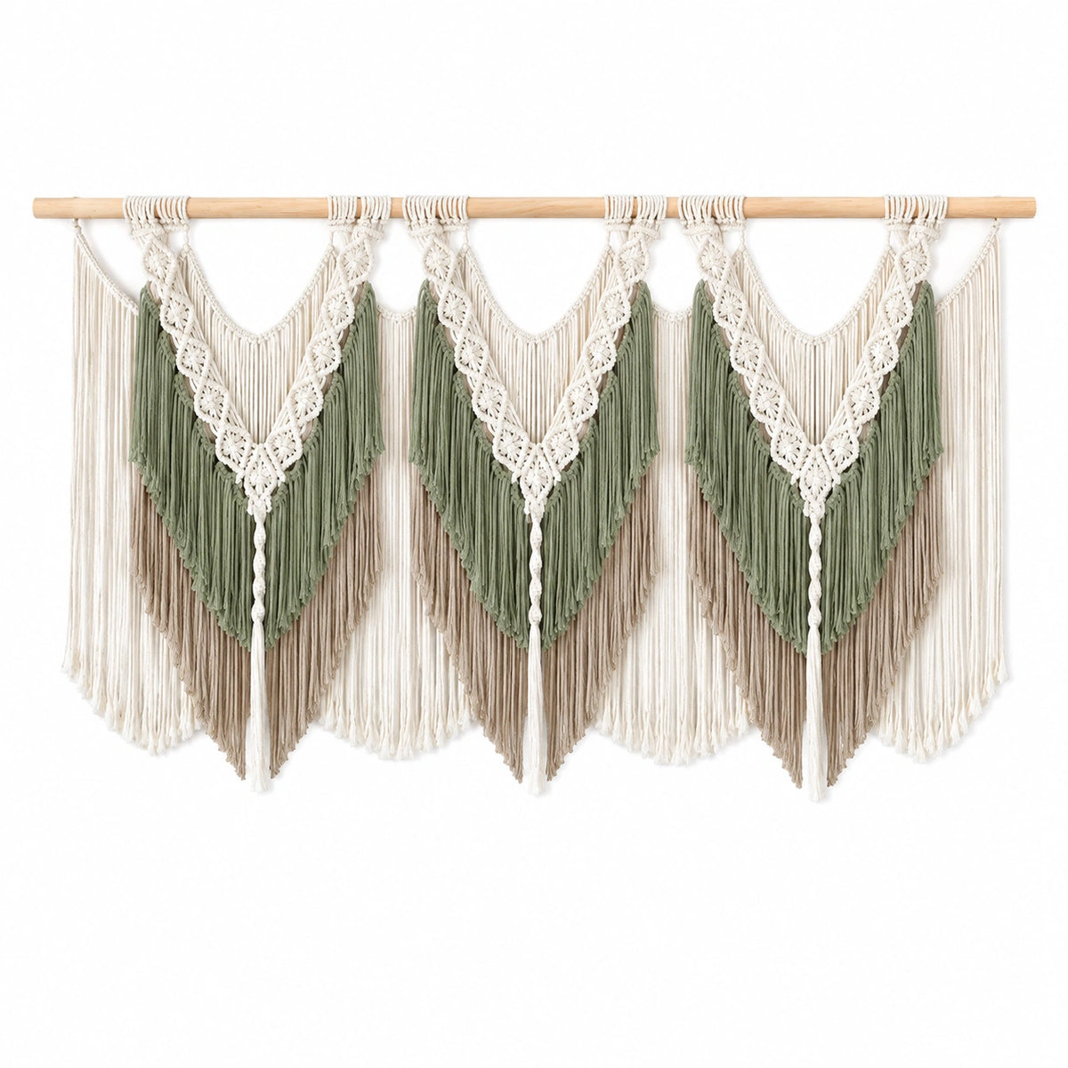 Makramee Wandteppich 120 x 85 cm Baumwolle Grün Beige Boho Wanddekoration
