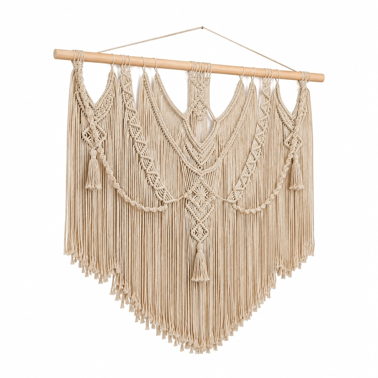 Makramee Wandteppich 100 cm x 100 cm Baumwolle Beige Boho Wanddekoration