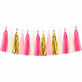 Quastengirlande 300 cm Papierfolie Rosa Weiß Gold hängende Partydekoration