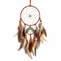 Traumfänger 25 x 70 cm mit Federbesatz in Braun Beige Türkis - Hängedekoration im Boho-Stil