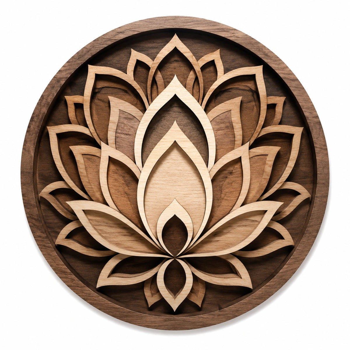 Runde Holz Wanddekoration 60 cm Braun Naturholz Lotusrelief