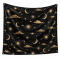 Wandteppich 150 x 150 cm schwarzes Textilgewebe mit Mond Sterne Muster für Wanddekoration