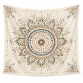 Wandteppich 150 x 150 cm Textil cremegrün mit Mandala Muster Boho Wanddekoration