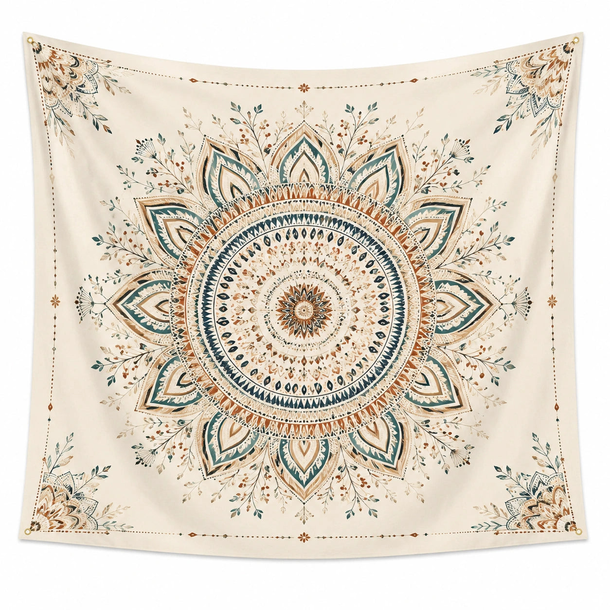 Wandteppich 150 x 150 cm Textil cremegrün mit Mandala Muster Boho Wanddekoration
