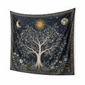 Wandteppich 150 x 130 cm aus Polyester in Dunkelblau mit Baum Mond und Sternen Motiv