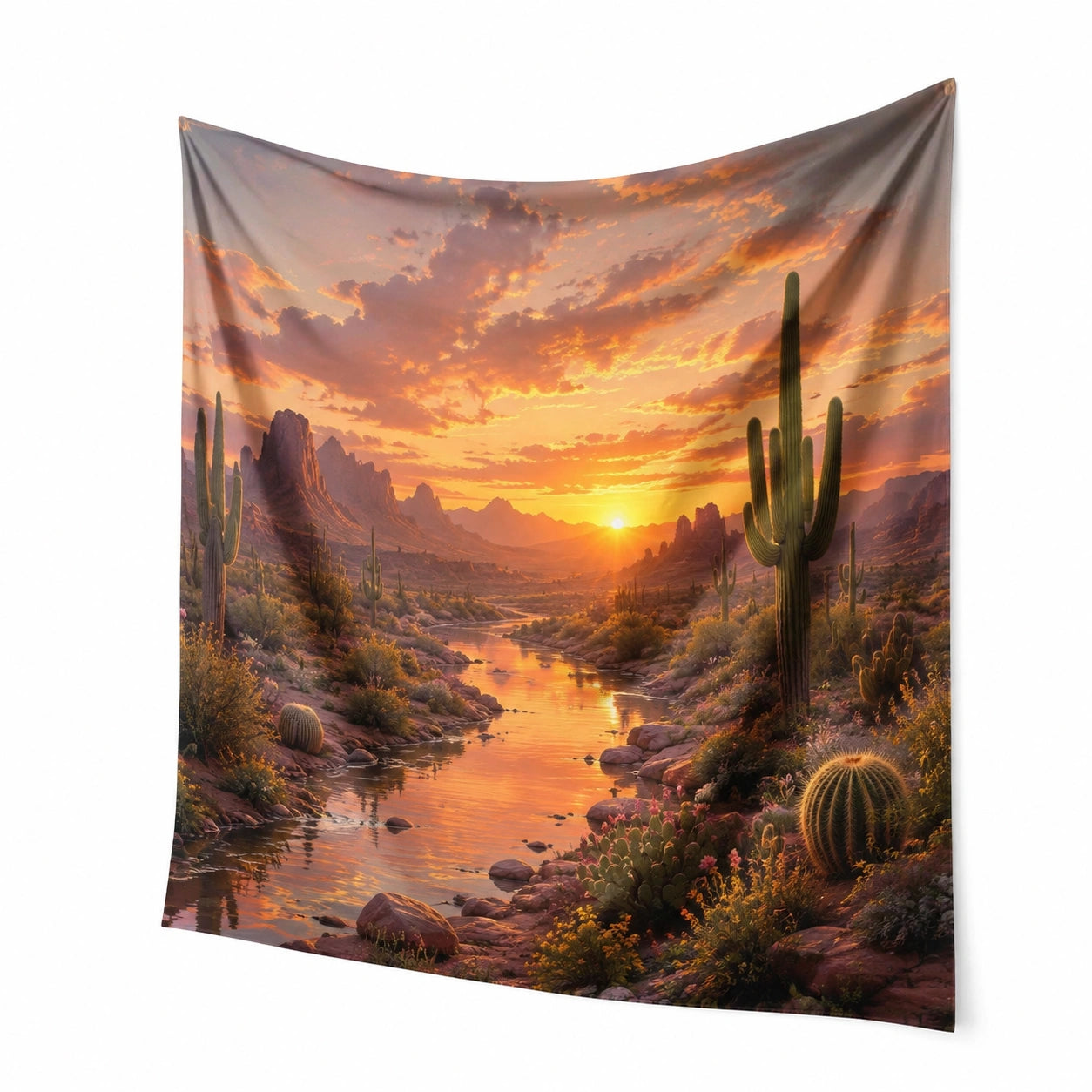 Wandteppich 150 x 130 cm Polyester Braun Orange Wüstenlandschaft Sonnenuntergang